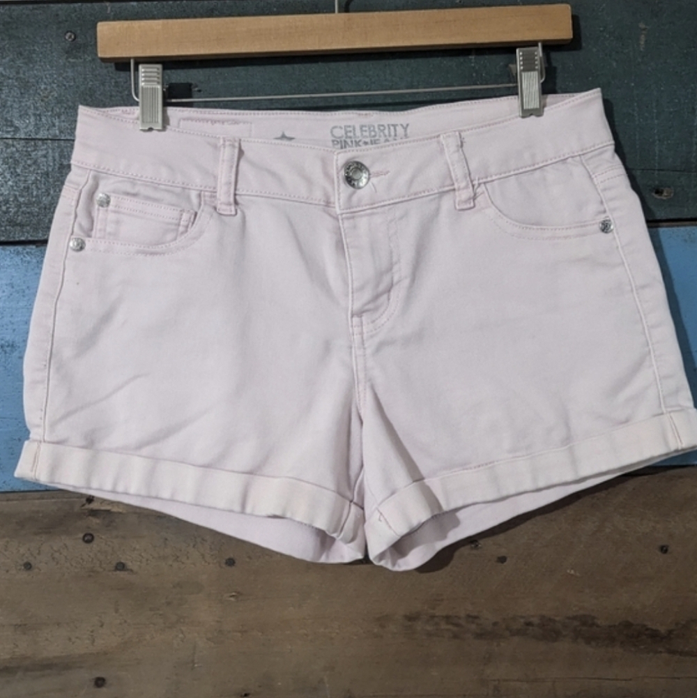 Juniors Victoria's Secret Celebrity Pink Stretch Denim Pink Cuffed Shorts Sz 7 B